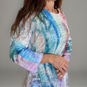 Jess & Jane Long Sleeve Shirt Size L Colorful, Lace Burnt Out Mesh hippie Top